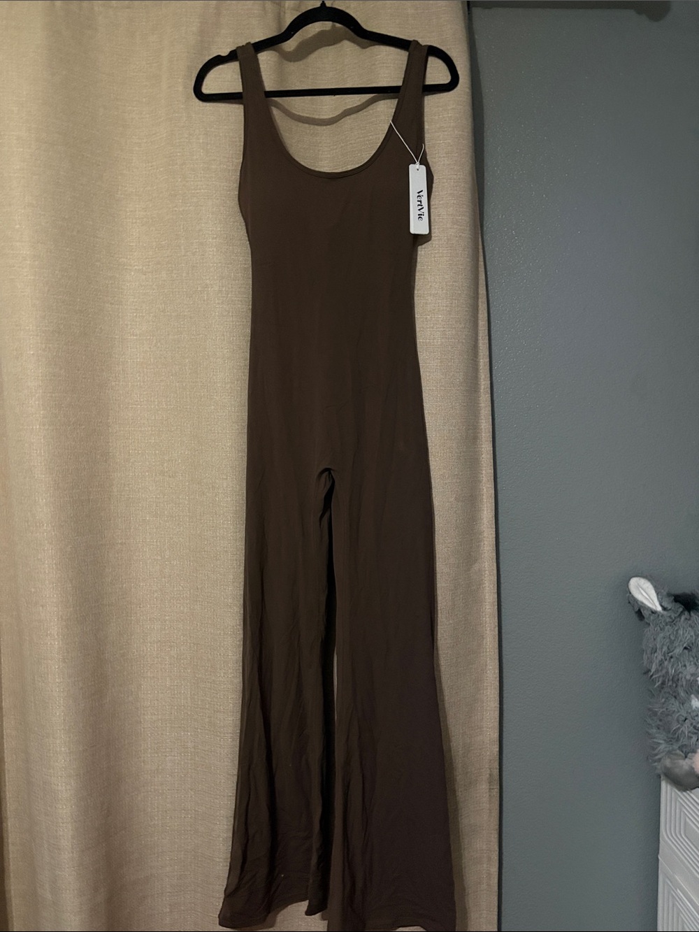 Scoop-Neck Brown Sleeveless Flare Jumpsuit
